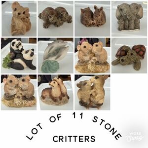 Lot of 11 Small Stone Critters Figurines Cute Animal Sculptures VTG Home Decor